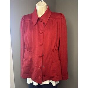 CABI red Blazer Spencer Jacket #3906 Mouline Rouge Red Pockets Stretch Sz S 8 10